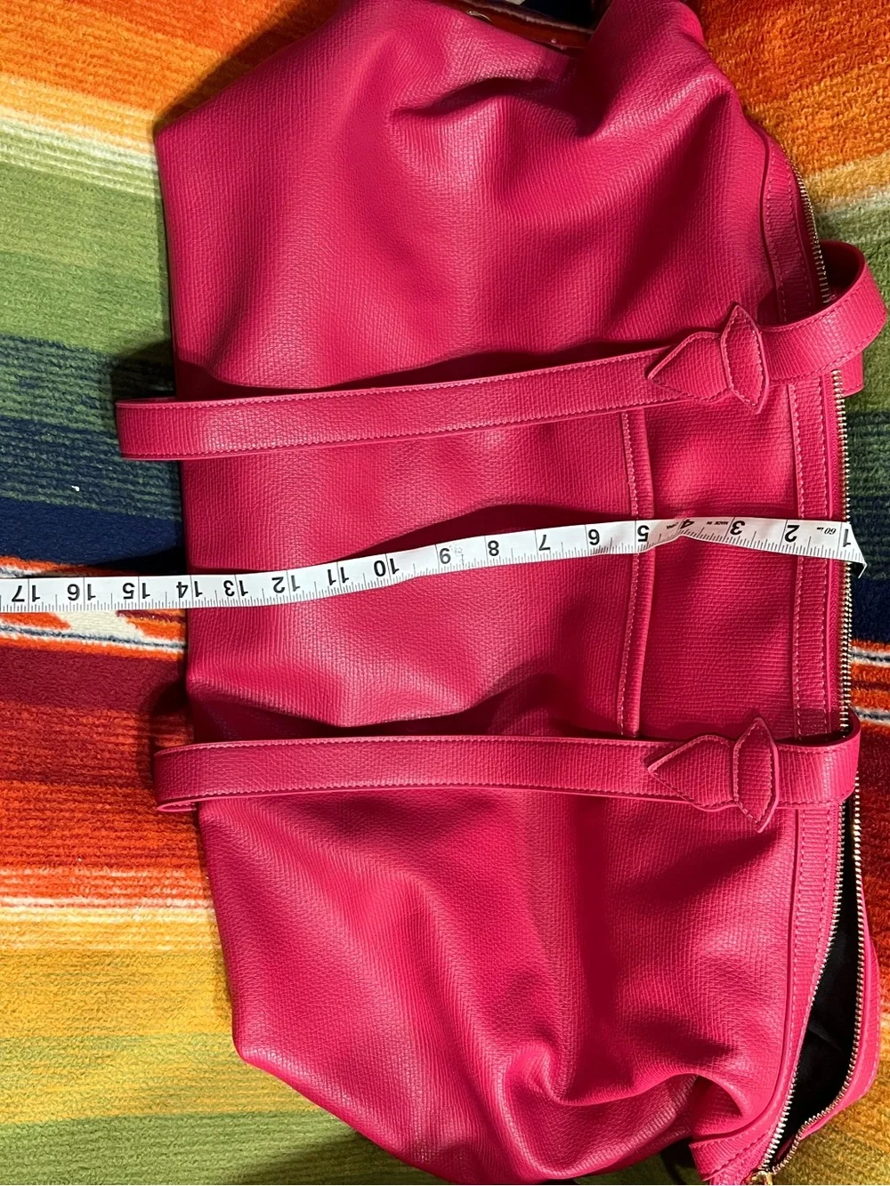 Travel Tote Bag in Bright Pink Leather with Dual Carry Handles - Picture 5 of 5